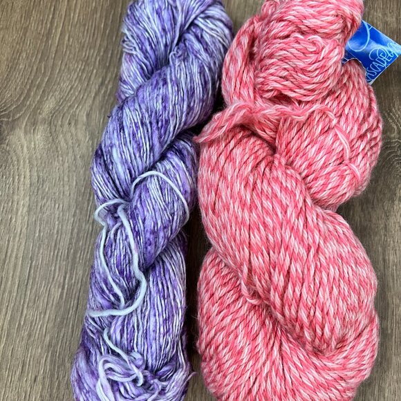 100% Peruvian Wool  Pink / 100% Raw Hand Dyed Cotton Purple Yarn Bundle - Picture 4 of 11